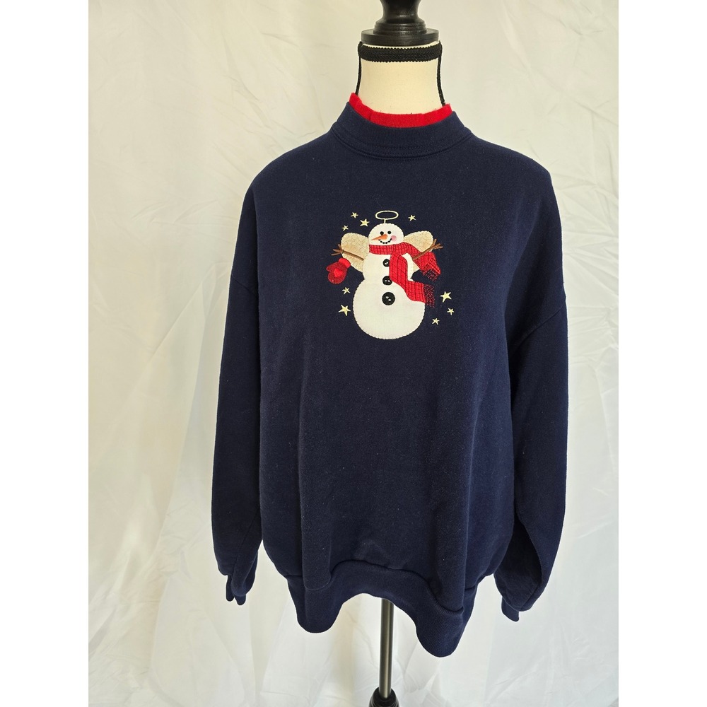 Morning Sun Hallmark Design Collection Angel Snowman Sweatshirt Top Women Large